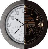 CLXEAST 18 Inch Illuminated Outdoor Indoor Atomic Analog Wall Clock with Temperature & Humidity, Lighted Outdoor Clocks for Patio Large Waterproof with Thermometer,Bronze Finish,House Warming Gifts