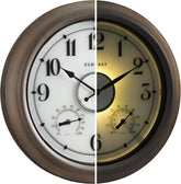 CLXEAST Illuminated Outdoor Clocks Waterproof 18 Inch with Smart Sensor,Large Outdoor Pool Clock with Temperature & Hygrometer,Grey Oak/Faux Barnwood,Gifts for Women
