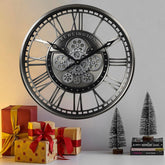 CLXEAST Modern Moving Gears Wall Clock for Living Room Decor,Industrial Steampunk Clocks for Farmhouse Home Decor,Roman Numerals,Gunmetal Nickel (21 Inch)