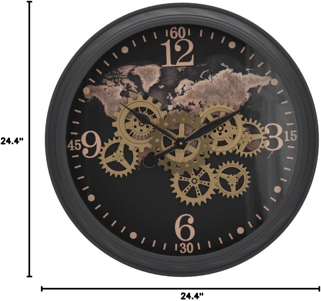 CLXEAST Mid Century Minimalist Modern Wall Clocks,24 Inch Wall Clock with Moving Gears, Large Cream Gold Wall Clocks for Living Room Decor,House Warming Gifts New Home