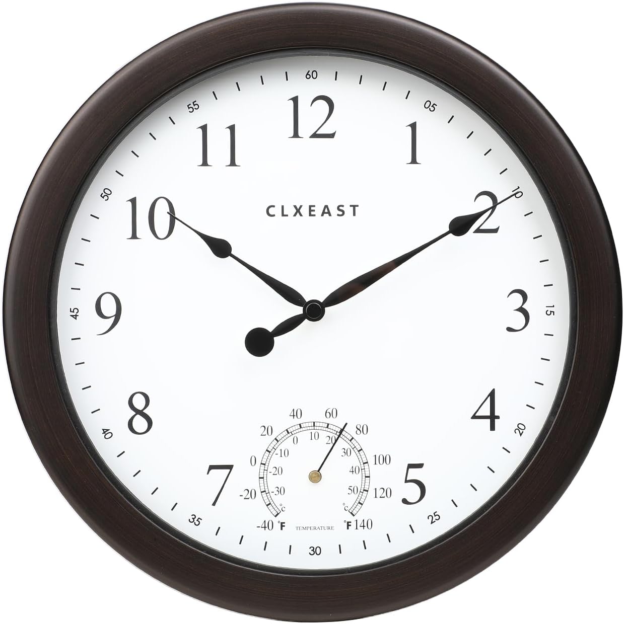 CLXEAST 10.4 Inch Indoor Outdoor Clocks Waterproof,Outdoor Clock with Temperature for Bathroom,Patio, Pool,Kitchen,Gifts for Women, Oil Rubbed Bronze Black Finish