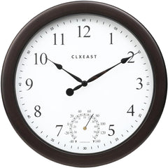 CLXEAST 10.4 Inch Indoor Outdoor Clocks Waterproof,Outdoor Clock with Temperature for Bathroom,Patio, Pool,Kitchen,Gifts for Women, Oil Rubbed Bronze Black Finish