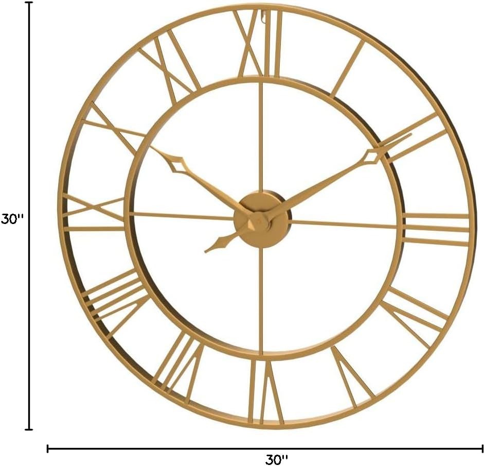CLXEAST 30 Inch Wall Clock,Large Champagne Gold Metal Roman Numeral Wall Clock, Modern Wall Clocks for Living Room Decor