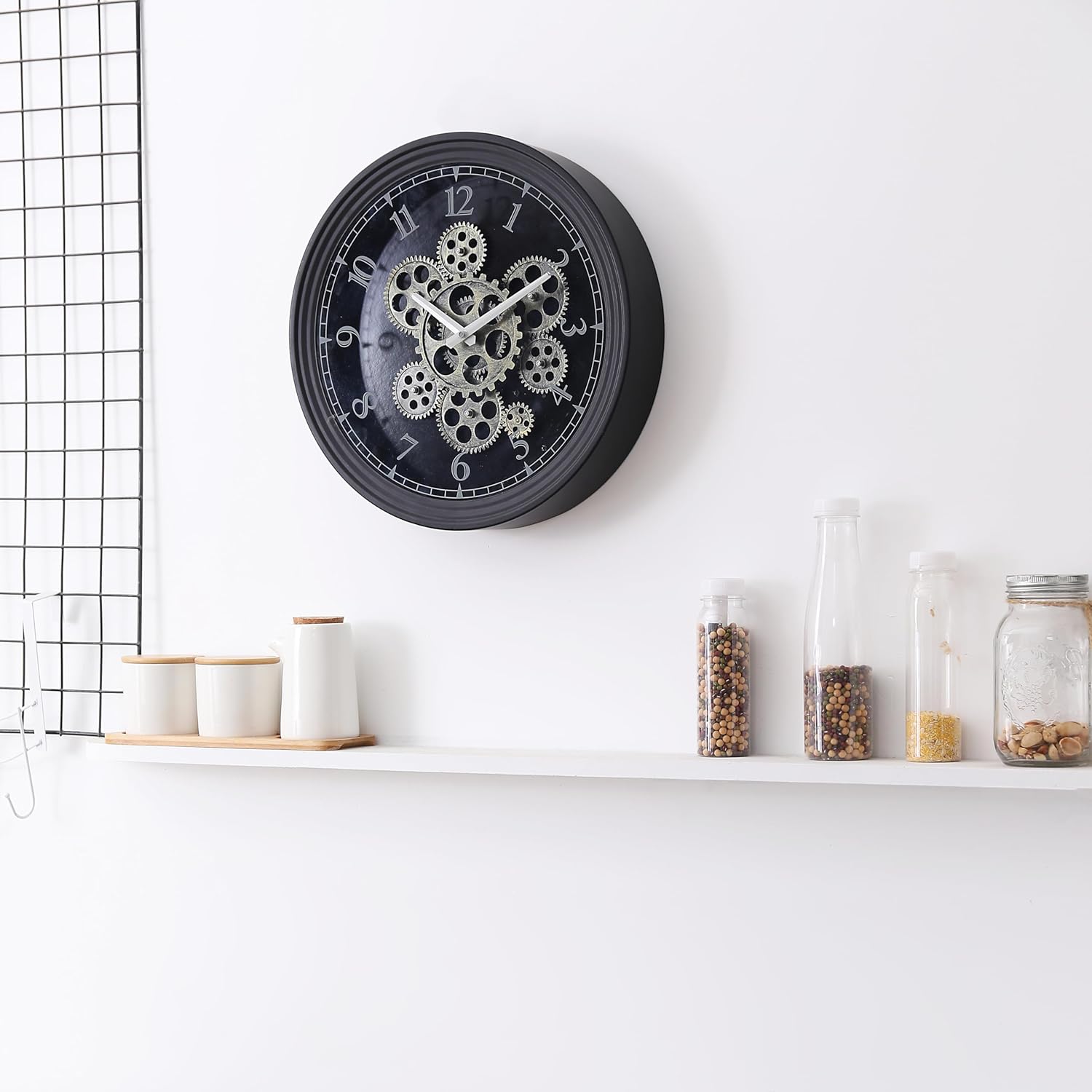 CLXEAST Mid Century Minimalist Modern Wall Clocks,24 Inch Wall Clock with Moving Gears, Large Cream Gold Wall Clocks for Living Room Decor,House Warming Gifts New Home