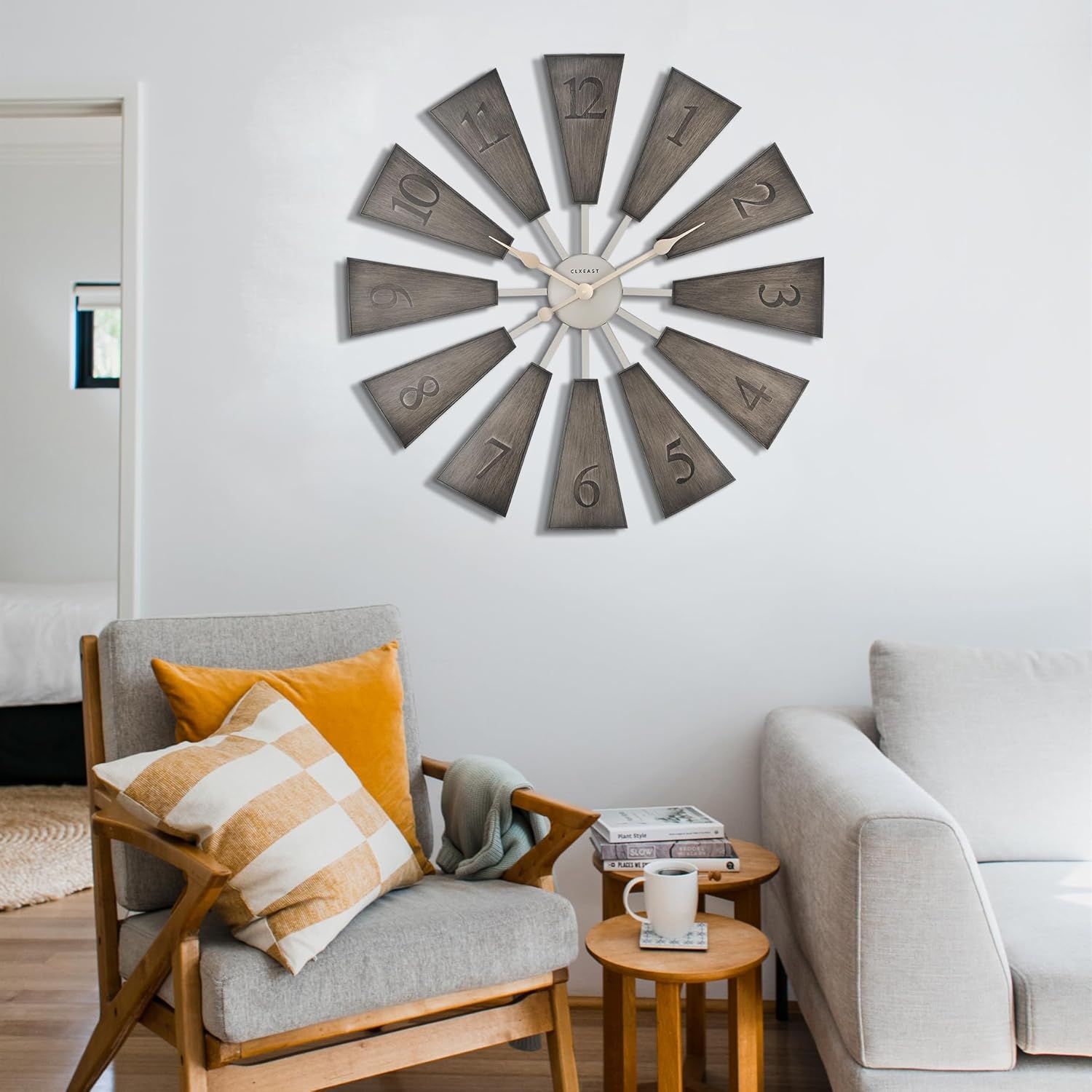 CLXEAST 30 Inch Large Farmhouse DIY Windmill Decor Wall Clock, Adjustable Size 24"/26"/28"/30"/32", 24 Inch Wall Clock for Living Room Decor,Wall Art Decor, Galvanized Plastic
