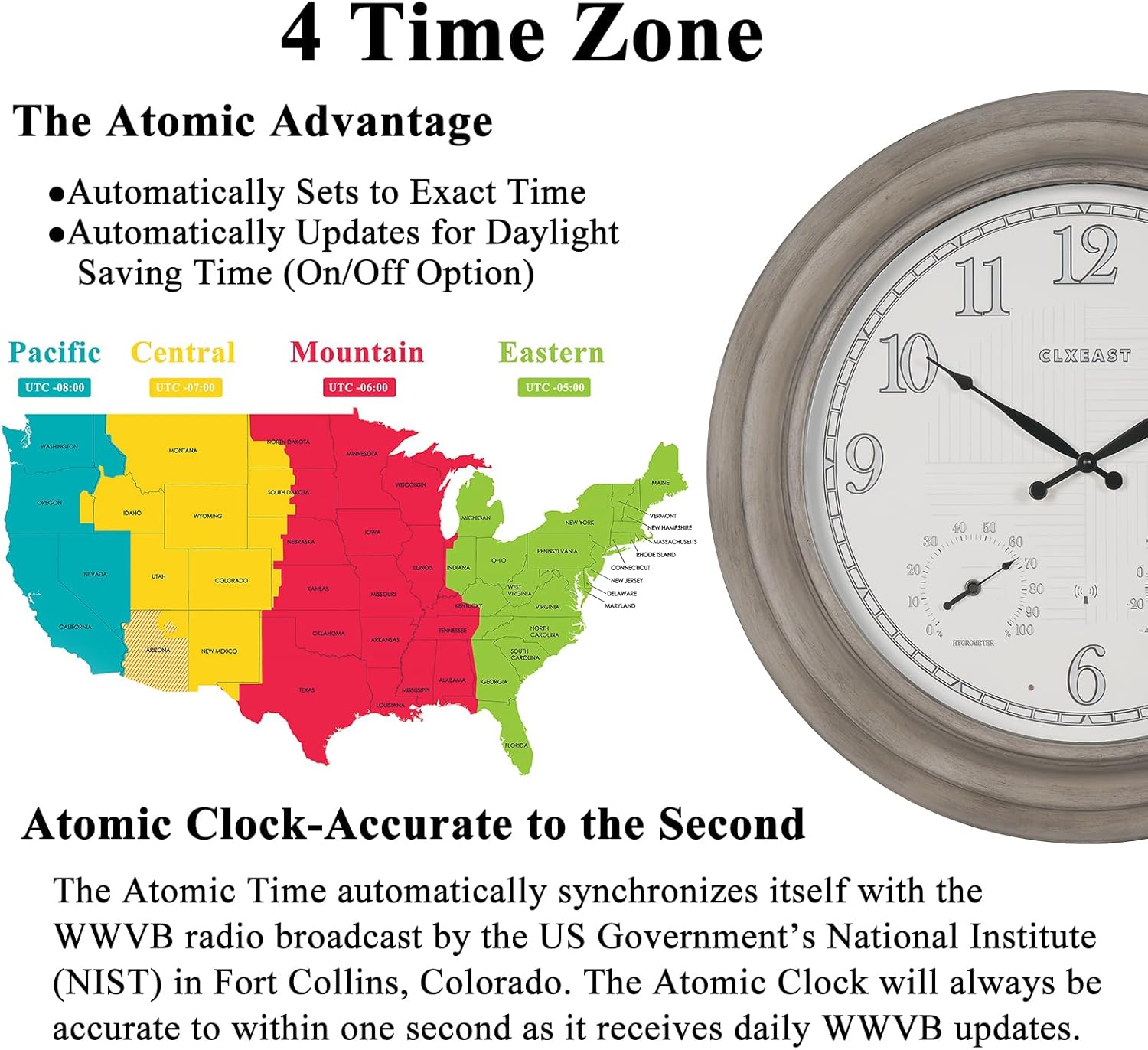 CLXEAST 18 Inch Illuminated Outdoor Indoor Atomic Analog Wall Clock with Temperature & Humidity, Lighted Outdoor Clocks for Patio Large Waterproof with Thermometer,Bronze Finish,House Warming Gifts