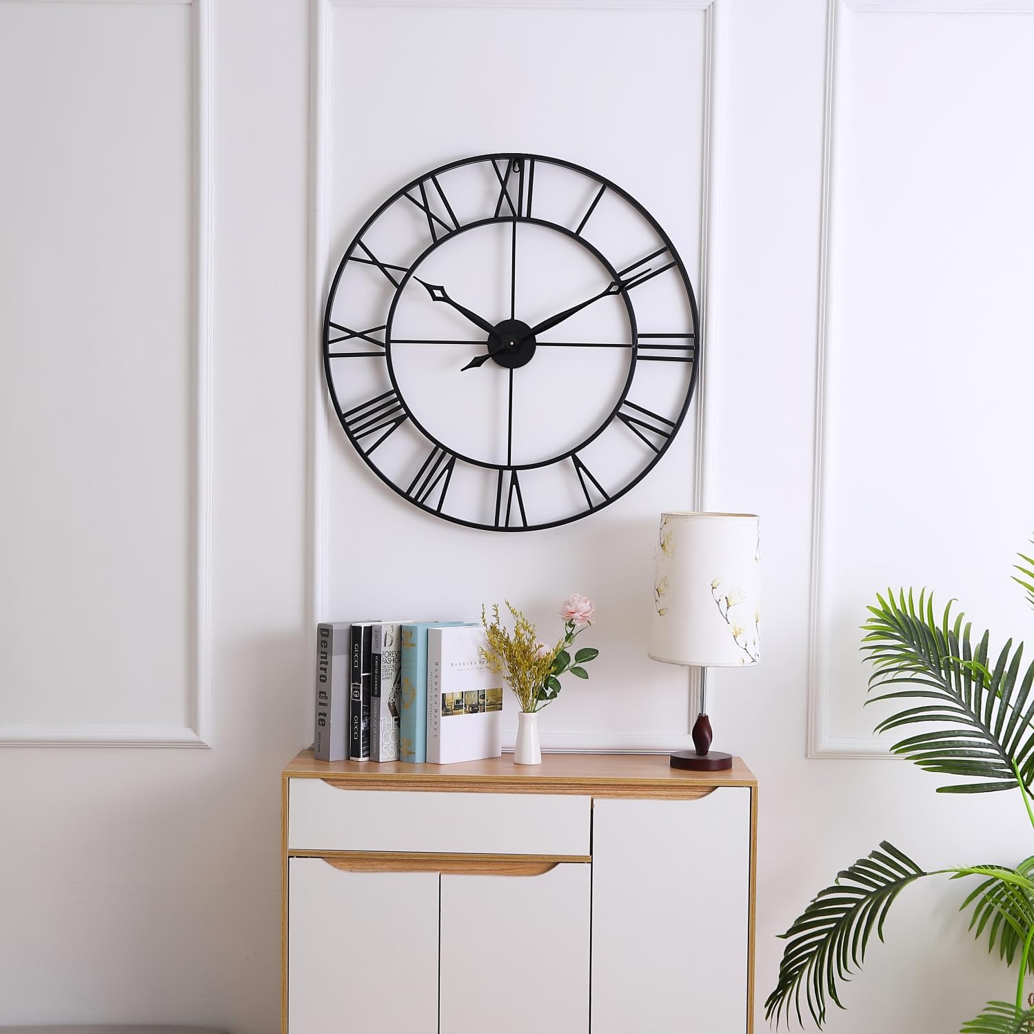 CLXEAST 30 Inch Wall Clock,Large Champagne Gold Metal Roman Numeral Wall Clock, Modern Wall Clocks for Living Room Decor