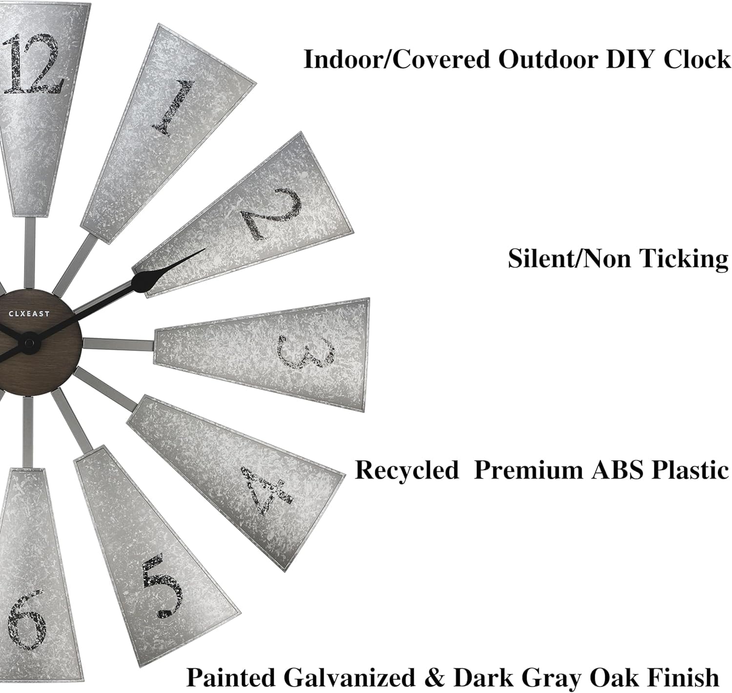 CLXEAST 30 Inch Large Farmhouse DIY Windmill Decor Wall Clock, Adjustable Size 24"/26"/28"/30"/32", 24 Inch Wall Clock for Living Room Decor,Wall Art Decor, Galvanized Plastic