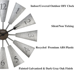 CLXEAST 30 Inch Large Farmhouse DIY Windmill Decor Wall Clock, Adjustable Size 24"/26"/28"/30"/32", 24 Inch Wall Clock for Living Room Decor,Wall Art Decor, Galvanized Plastic
