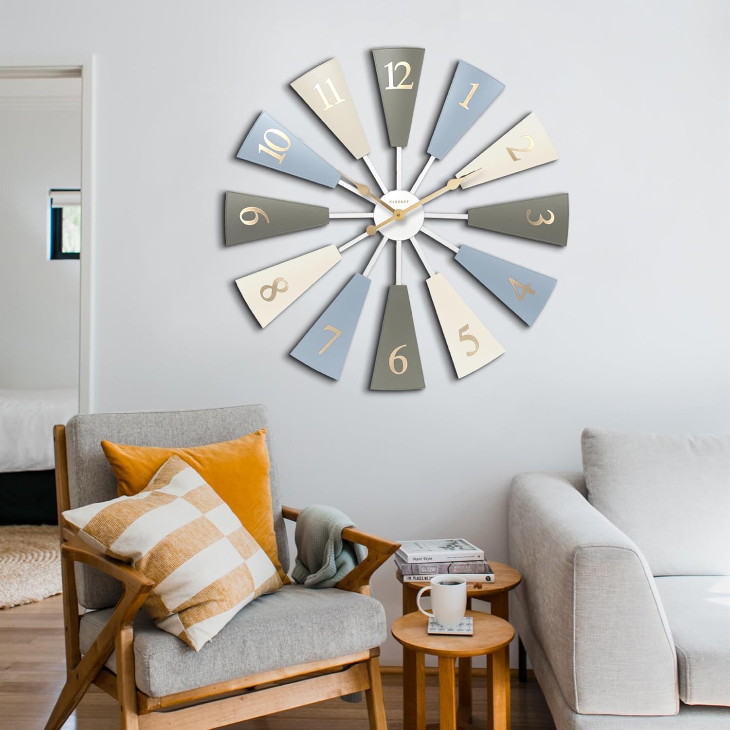 CLXEAST 30 Inch Large Farmhouse DIY Windmill Decor Wall Clock, Adjustable Size 24"/26"/28"/30"/32", 24 Inch Wall Clock for Living Room Decor,Wall Art Decor, Galvanized Plastic