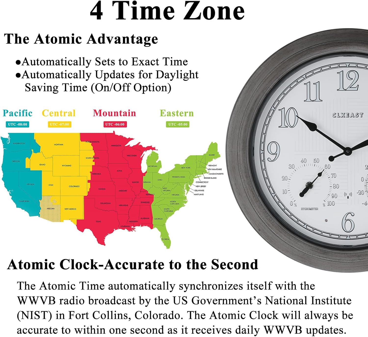 CLXEAST 18 Inch Illuminated Outdoor Indoor Atomic Analog Wall Clock with Temperature & Humidity, Lighted Outdoor Clocks for Patio Large Waterproof with Thermometer,Bronze Finish,House Warming Gifts