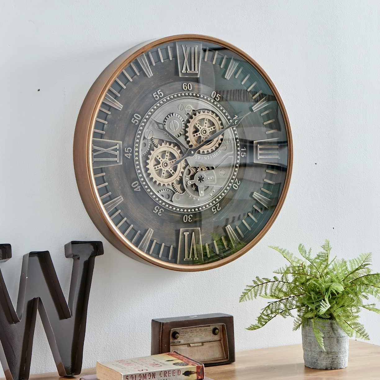 CLXEAST Mid Century Minimalist Modern Wall Clocks,24 Inch Wall Clock with Moving Gears, Large Cream Gold Wall Clocks for Living Room Decor,House Warming Gifts New Home