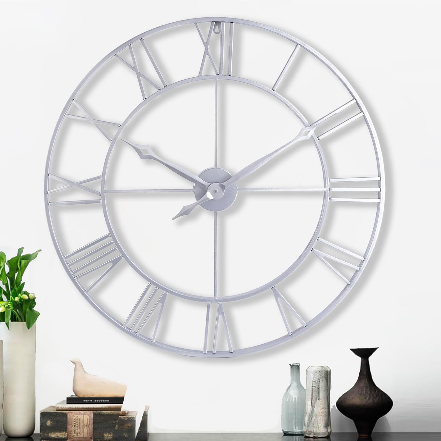 CLXEAST 30 Inch Wall Clock,Large Champagne Gold Metal Roman Numeral Wall Clock, Modern Wall Clocks for Living Room Decor