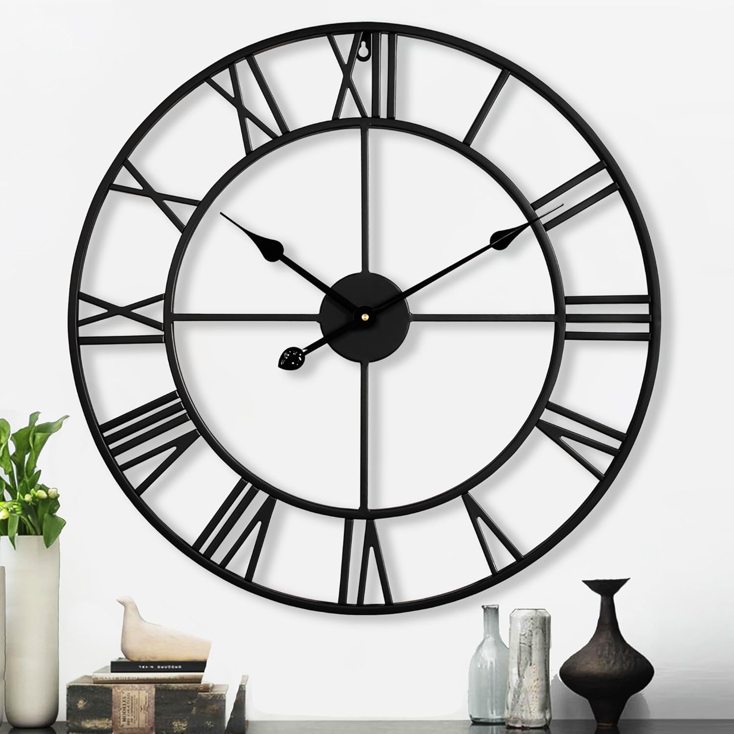 CLXEAST 30 Inch Wall Clock,Large Champagne Gold Metal Roman Numeral Wall Clock, Modern Wall Clocks for Living Room Decor