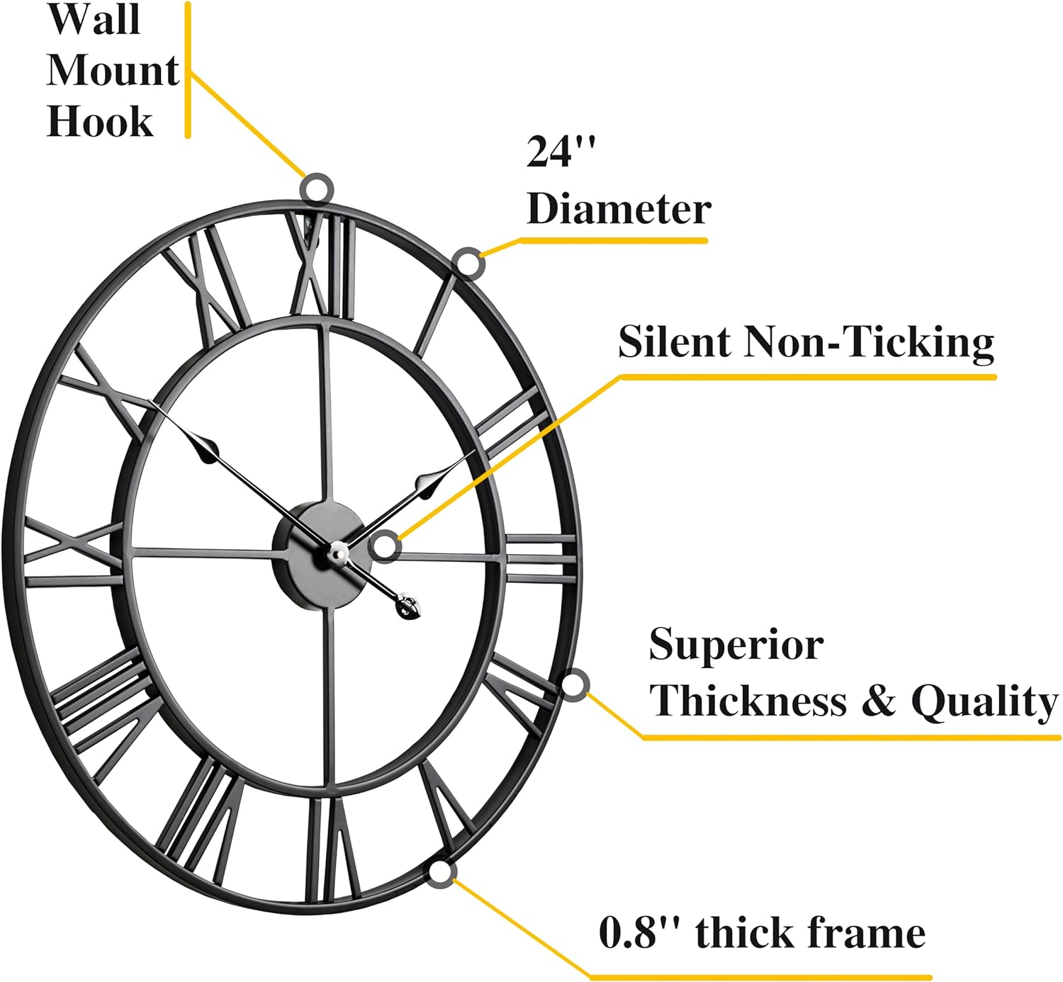 CLXEAST 30 Inch Wall Clock,Large Champagne Gold Metal Roman Numeral Wall Clock, Modern Wall Clocks for Living Room Decor