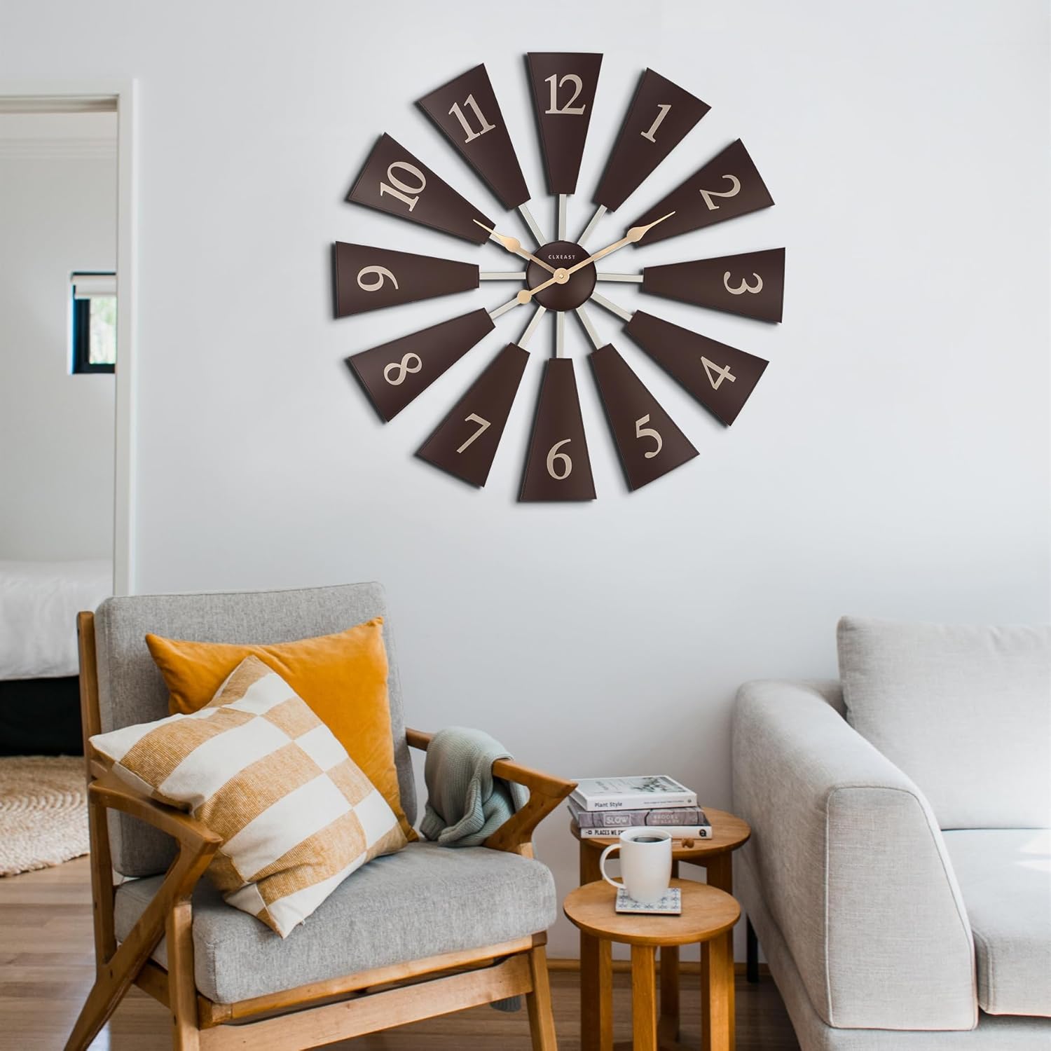 CLXEAST 30 Inch Large Farmhouse DIY Windmill Decor Wall Clock, Adjustable Size 24"/26"/28"/30"/32", 24 Inch Wall Clock for Living Room Decor,Wall Art Decor, Galvanized Plastic