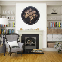 CLXEAST Mid Century Minimalist Modern Wall Clocks,24 Inch Wall Clock with Moving Gears, Large Cream Gold Wall Clocks for Living Room Decor,House Warming Gifts New Home