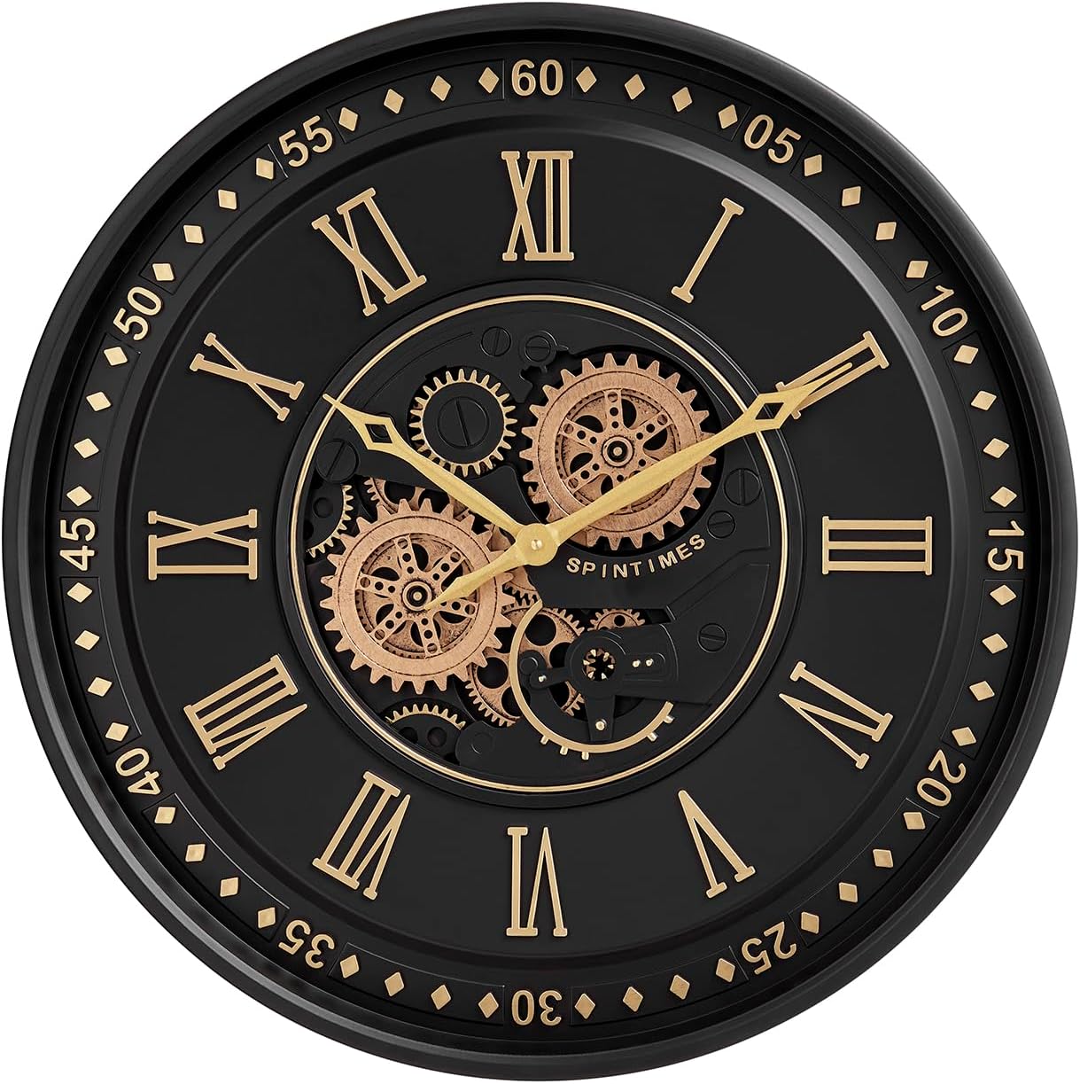 CLXEAST Mid Century Minimalist Modern Wall Clocks,24 Inch Wall Clock with Moving Gears, Large Cream Gold Wall Clocks for Living Room Decor,House Warming Gifts New Home