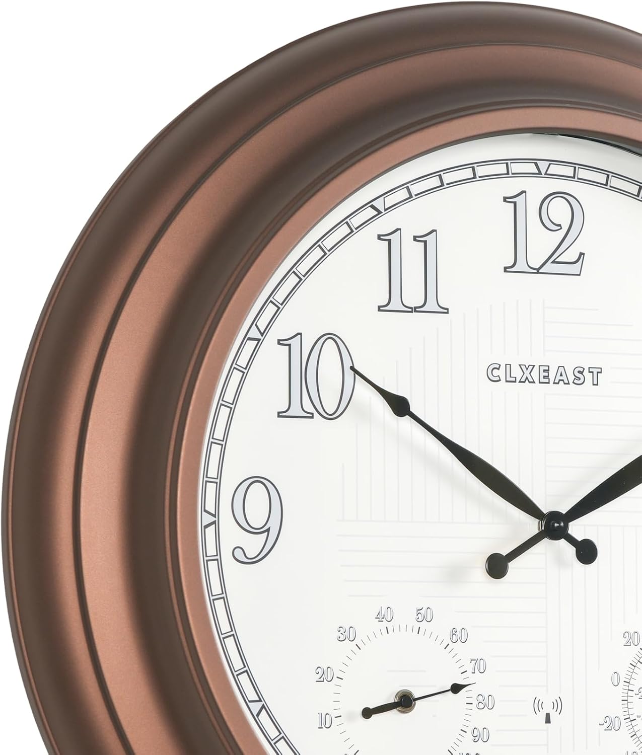 CLXEAST 18 Inch Illuminated Outdoor Indoor Atomic Analog Wall Clock with Temperature & Humidity, Lighted Outdoor Clocks for Patio Large Waterproof with Thermometer,Bronze Finish,House Warming Gifts