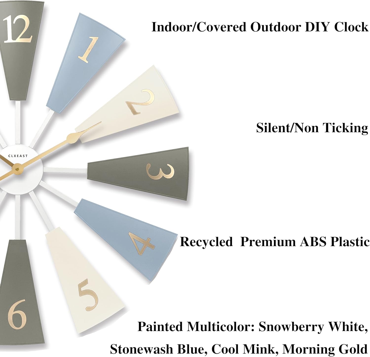 CLXEAST 30 Inch Large Farmhouse DIY Windmill Decor Wall Clock, Adjustable Size 24"/26"/28"/30"/32", 24 Inch Wall Clock for Living Room Decor,Wall Art Decor, Galvanized Plastic