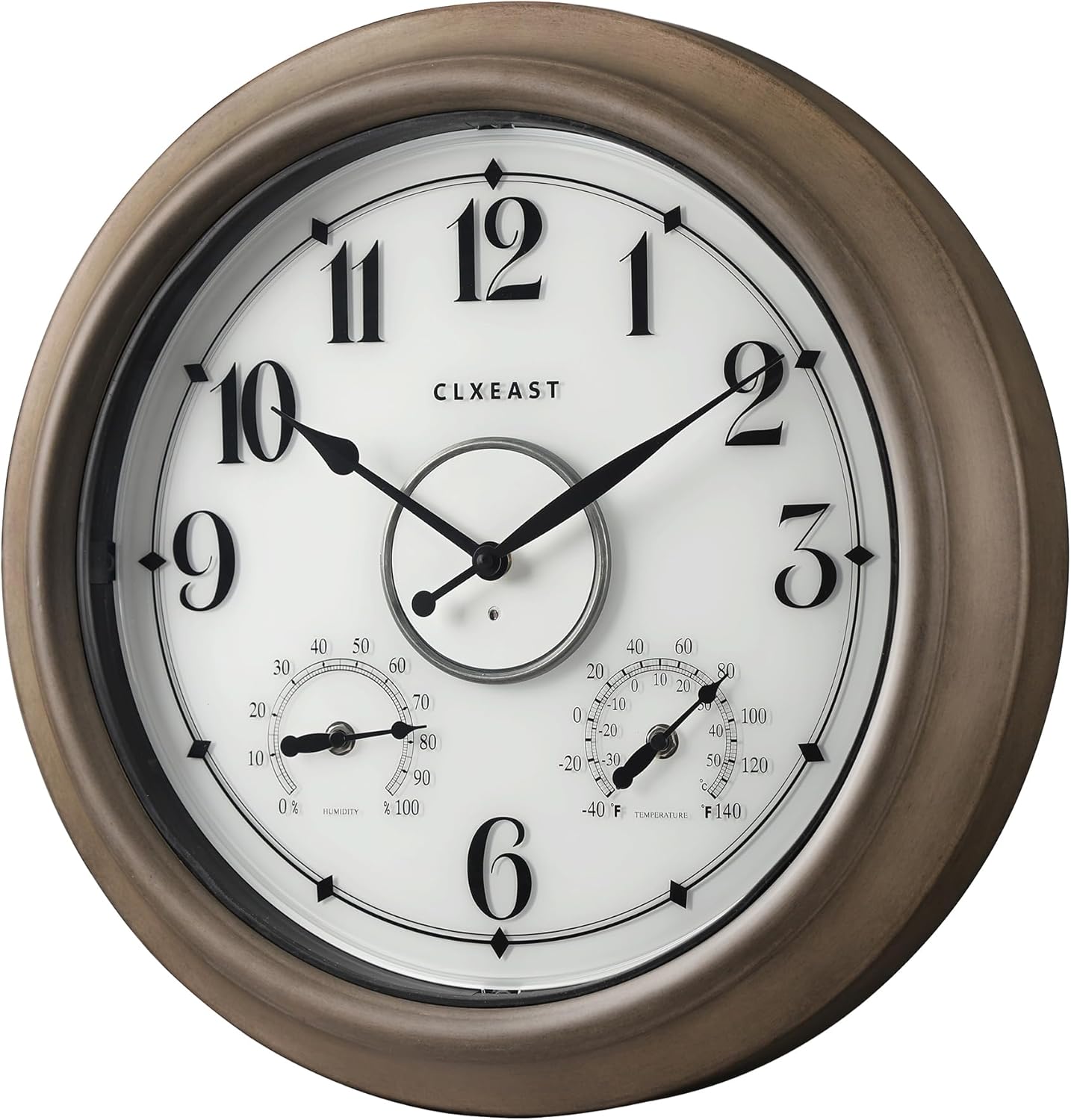 CLXEAST Illuminated Outdoor Clocks Waterproof 18 Inch with Smart Sensor,Large Outdoor Pool Clock with Temperature & Hygrometer,Grey Oak/Faux Barnwood,Gifts for Women