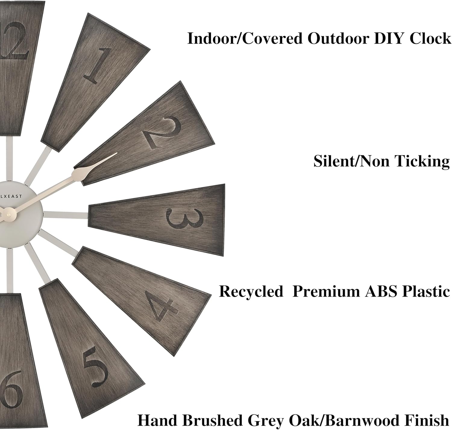 CLXEAST 30 Inch Large Farmhouse DIY Windmill Decor Wall Clock, Adjustable Size 24"/26"/28"/30"/32", 24 Inch Wall Clock for Living Room Decor,Wall Art Decor, Galvanized Plastic