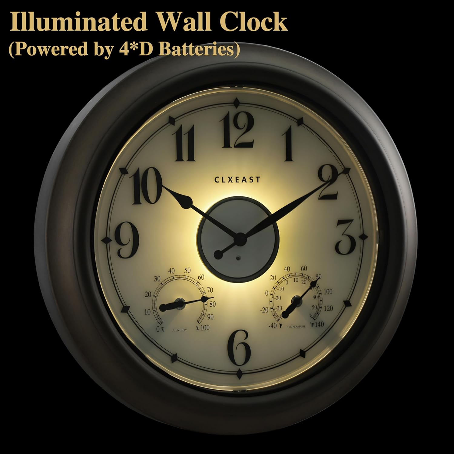 CLXEAST Illuminated Outdoor Clocks Waterproof 18 Inch with Smart Sensor,Large Outdoor Pool Clock with Temperature & Hygrometer,Grey Oak/Faux Barnwood,Gifts for Women