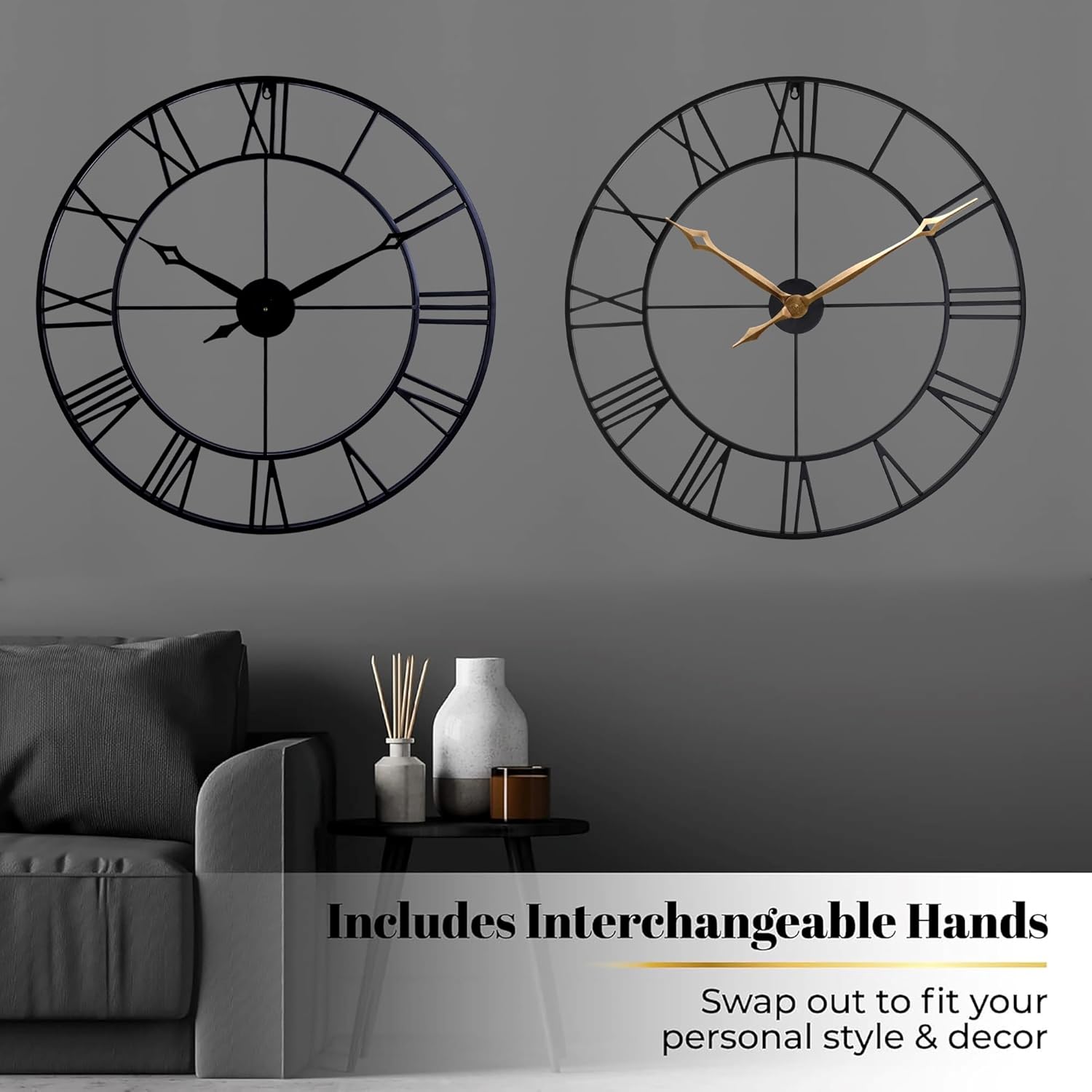 CLXEAST 30 Inch Wall Clock,Large Champagne Gold Metal Roman Numeral Wall Clock, Modern Wall Clocks for Living Room Decor