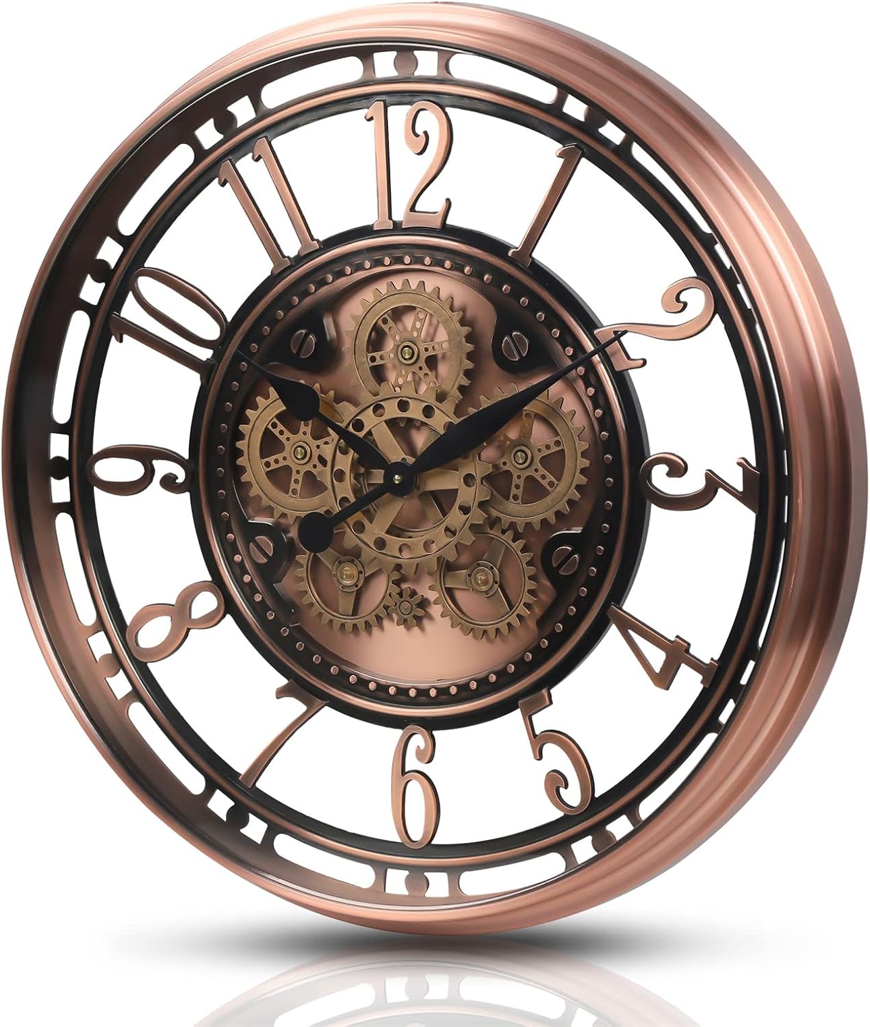 CLXEAST 28 Inch Oversized Large Moving Gear Wall Clock for Living Room Decor, Modern Farmhouse Decorative Wall Clocks Battery Operated,Rose Gold,House Warming Gifts New Home