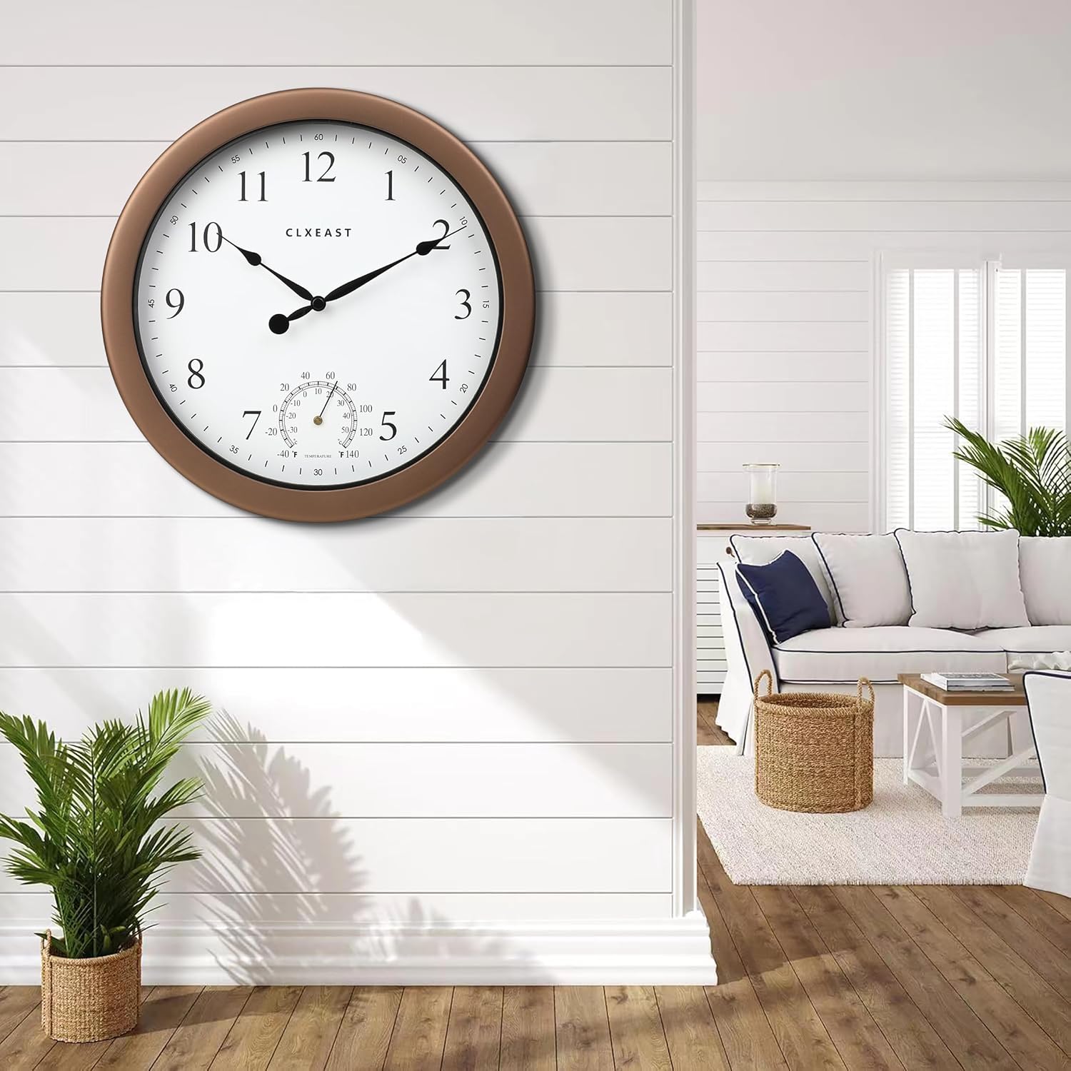 CLXEAST 10.4 Inch Indoor Outdoor Clocks Waterproof,Outdoor Clock with Temperature for Bathroom,Patio, Pool,Kitchen,Gifts for Women, Oil Rubbed Bronze Black Finish