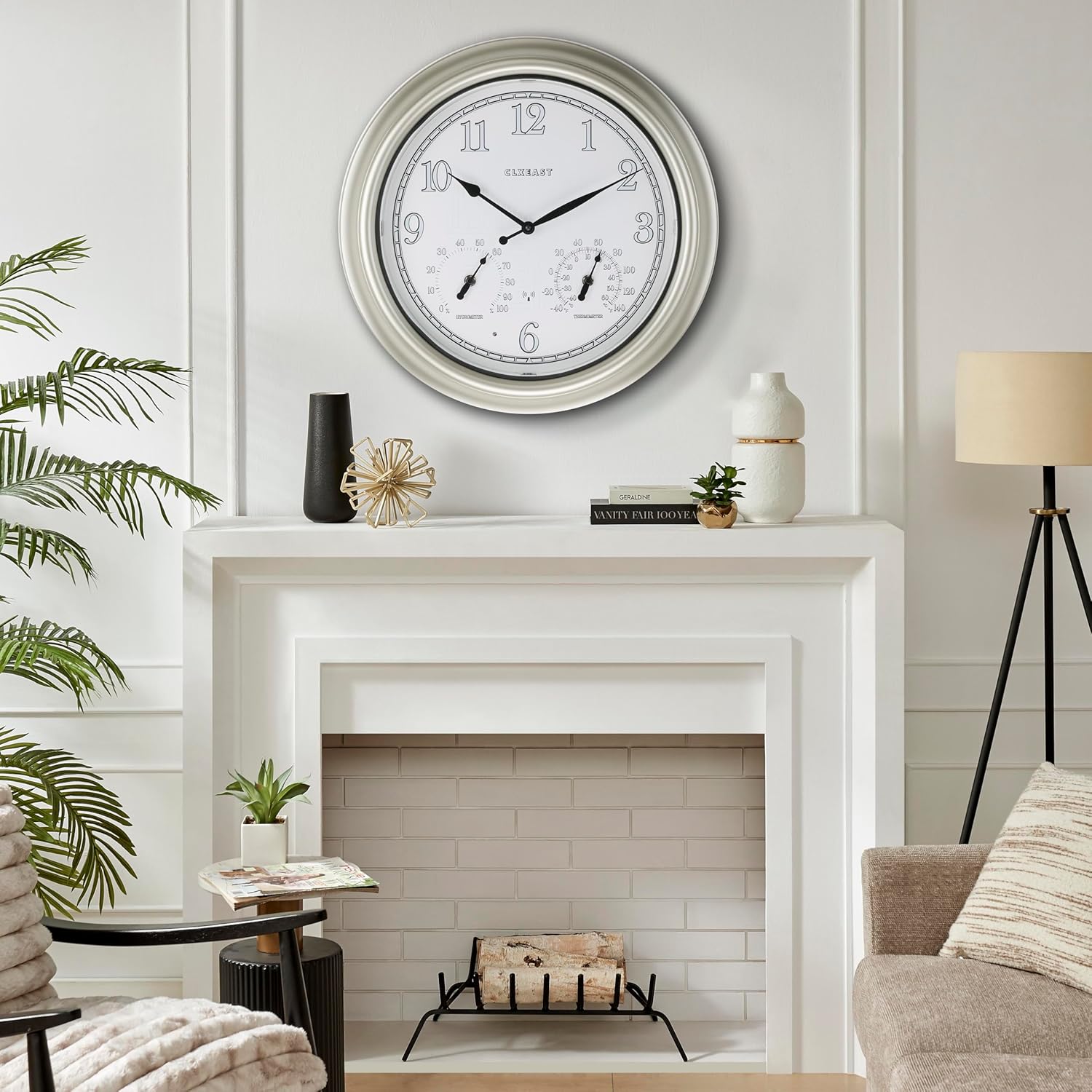 CLXEAST 18 Inch Illuminated Outdoor Indoor Atomic Analog Wall Clock with Temperature & Humidity, Lighted Outdoor Clocks for Patio Large Waterproof with Thermometer,Bronze Finish,House Warming Gifts
