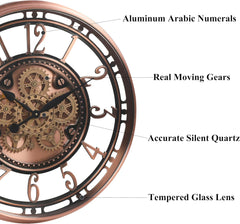 CLXEAST 28 Inch Oversized Large Moving Gear Wall Clock for Living Room Decor, Modern Farmhouse Decorative Wall Clocks Battery Operated,Rose Gold,House Warming Gifts New Home
