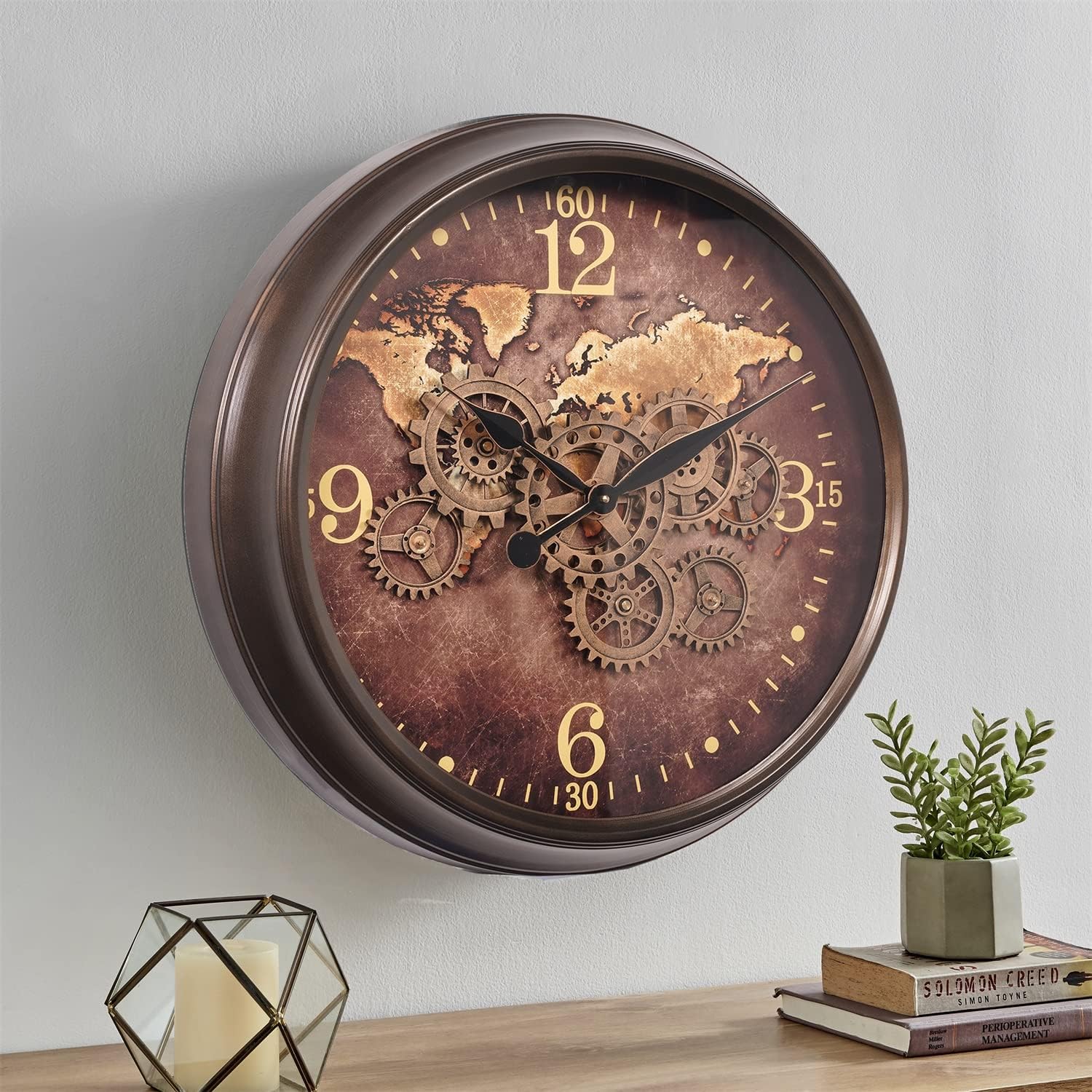 CLXEAST Mid Century Minimalist Modern Wall Clocks,24 Inch Wall Clock with Moving Gears, Large Cream Gold Wall Clocks for Living Room Decor,House Warming Gifts New Home