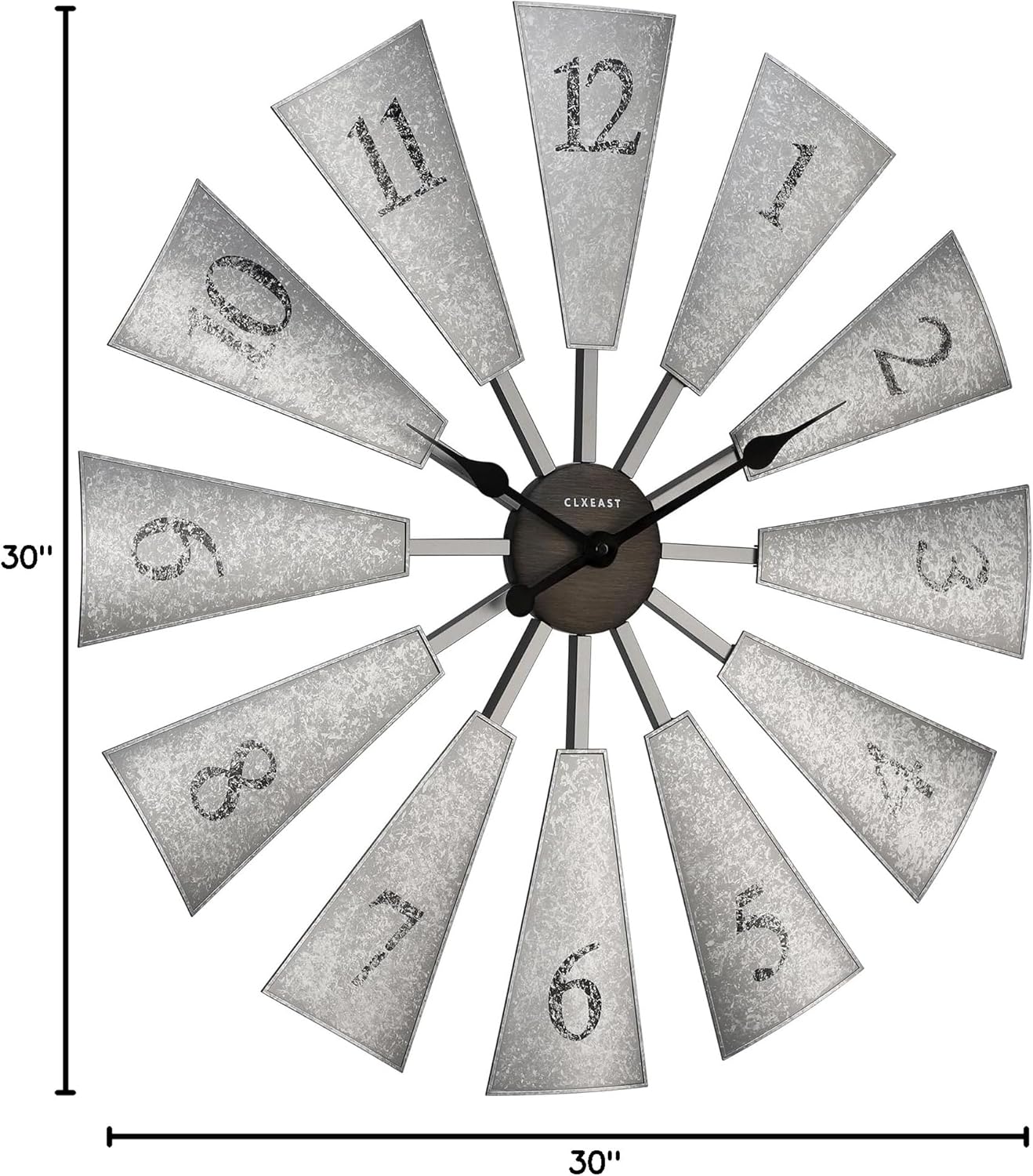 CLXEAST 30 Inch Large Farmhouse DIY Windmill Decor Wall Clock, Adjustable Size 24"/26"/28"/30"/32", 24 Inch Wall Clock for Living Room Decor,Wall Art Decor, Galvanized Plastic