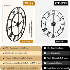 CLXEAST 30 Inch Wall Clock,Large Champagne Gold Metal Roman Numeral Wall Clock, Modern Wall Clocks for Living Room Decor