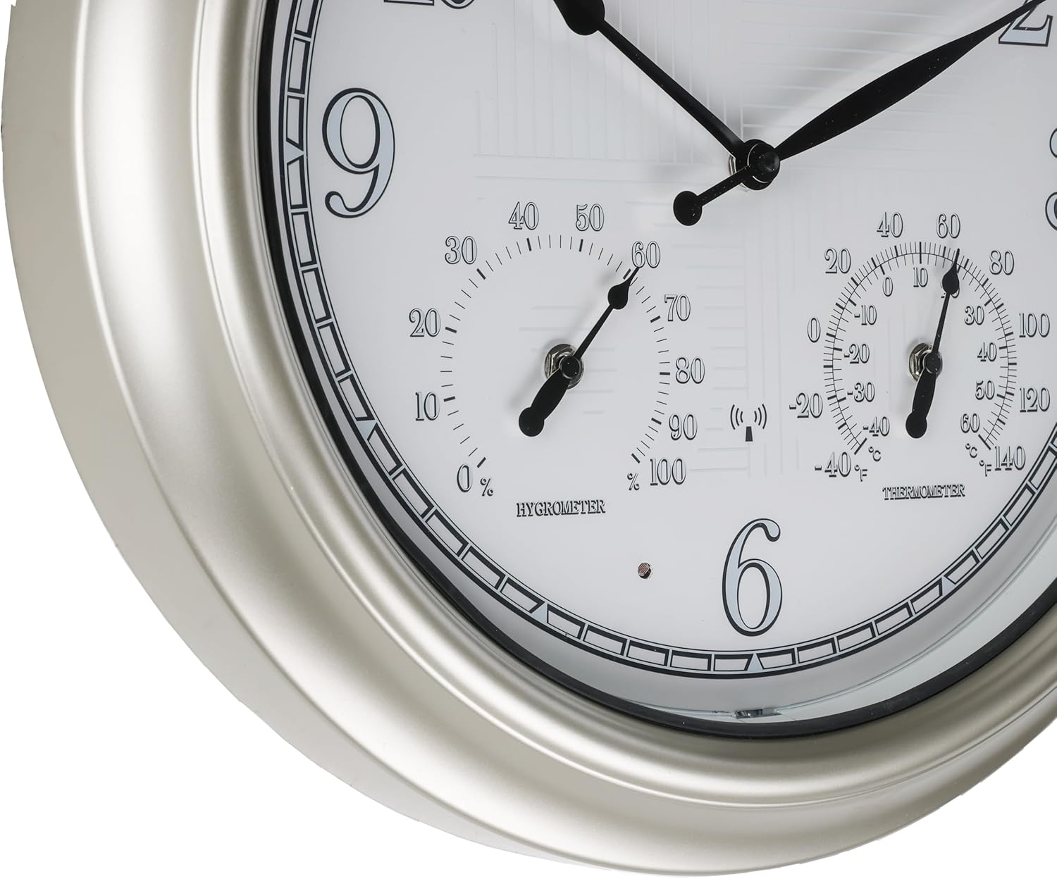 CLXEAST 18 Inch Illuminated Outdoor Indoor Atomic Analog Wall Clock with Temperature & Humidity, Lighted Outdoor Clocks for Patio Large Waterproof with Thermometer,Bronze Finish,House Warming Gifts