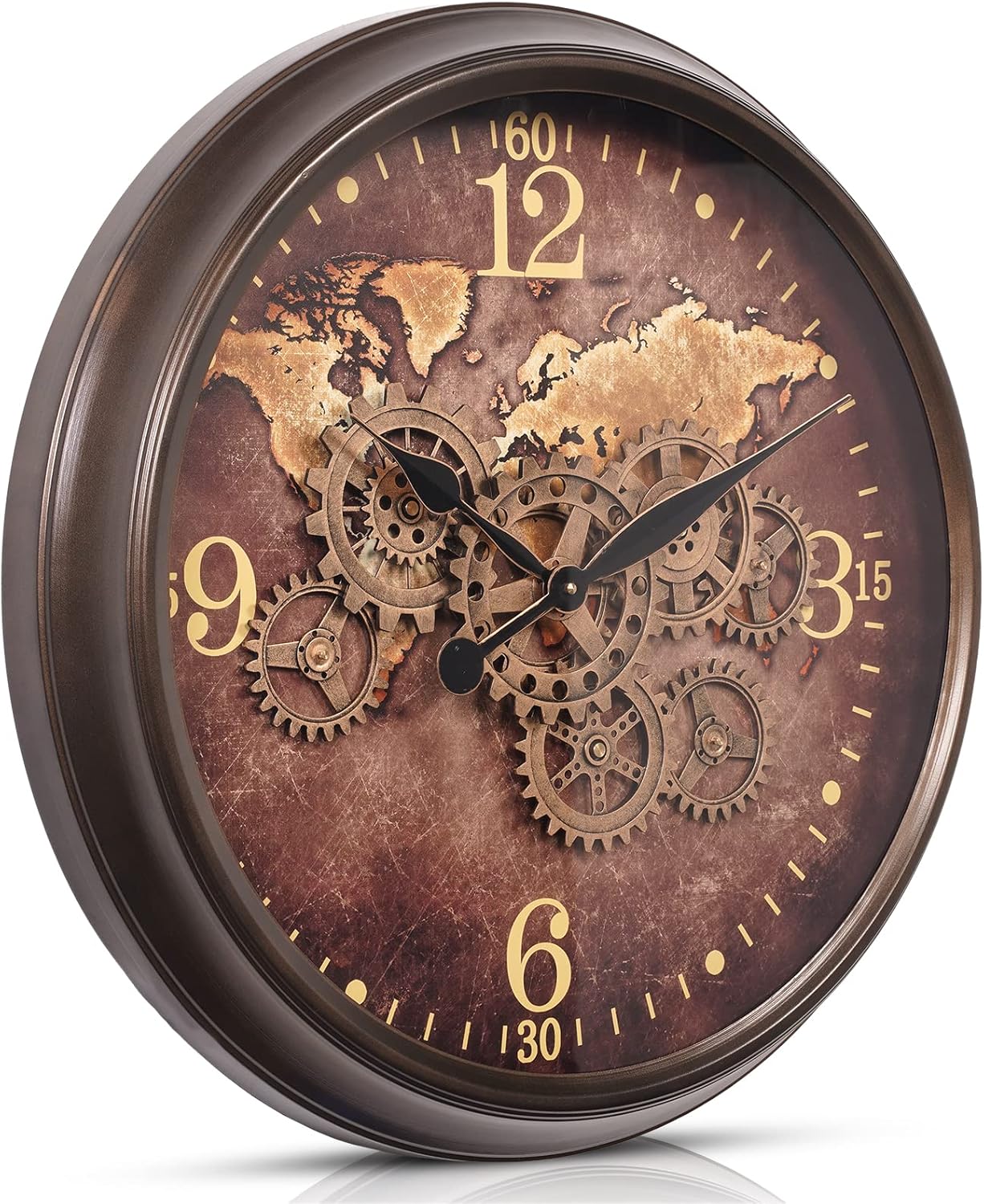 CLXEAST Mid Century Minimalist Modern Wall Clocks,24 Inch Wall Clock with Moving Gears, Large Cream Gold Wall Clocks for Living Room Decor,House Warming Gifts New Home