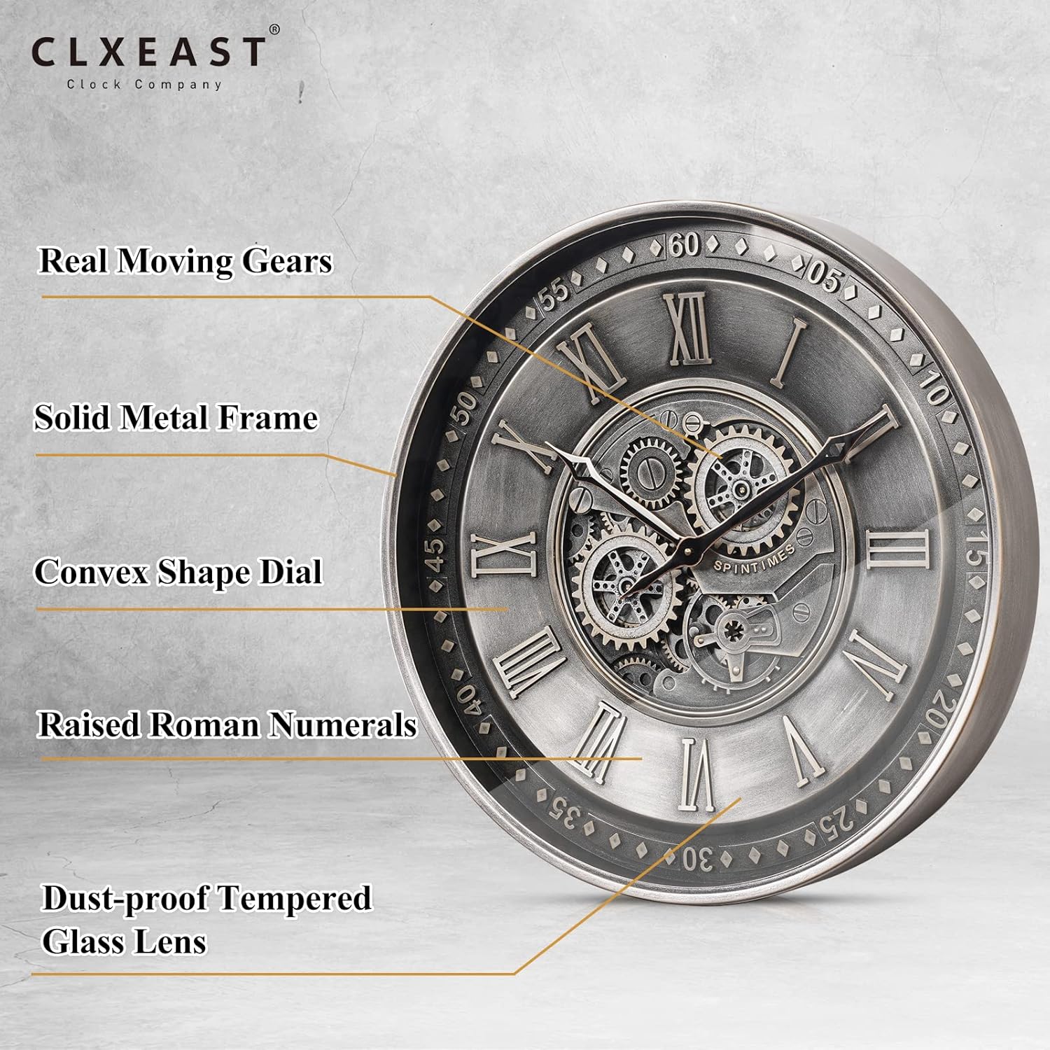 CLXEAST Mid Century Minimalist Modern Wall Clocks,24 Inch Wall Clock with Moving Gears, Large Cream Gold Wall Clocks for Living Room Decor,House Warming Gifts New Home