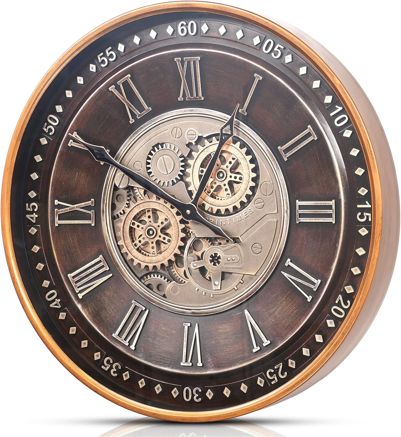 CLXEAST Mid Century Minimalist Modern Wall Clocks,24 Inch Wall Clock with Moving Gears, Large Cream Gold Wall Clocks for Living Room Decor,House Warming Gifts New Home