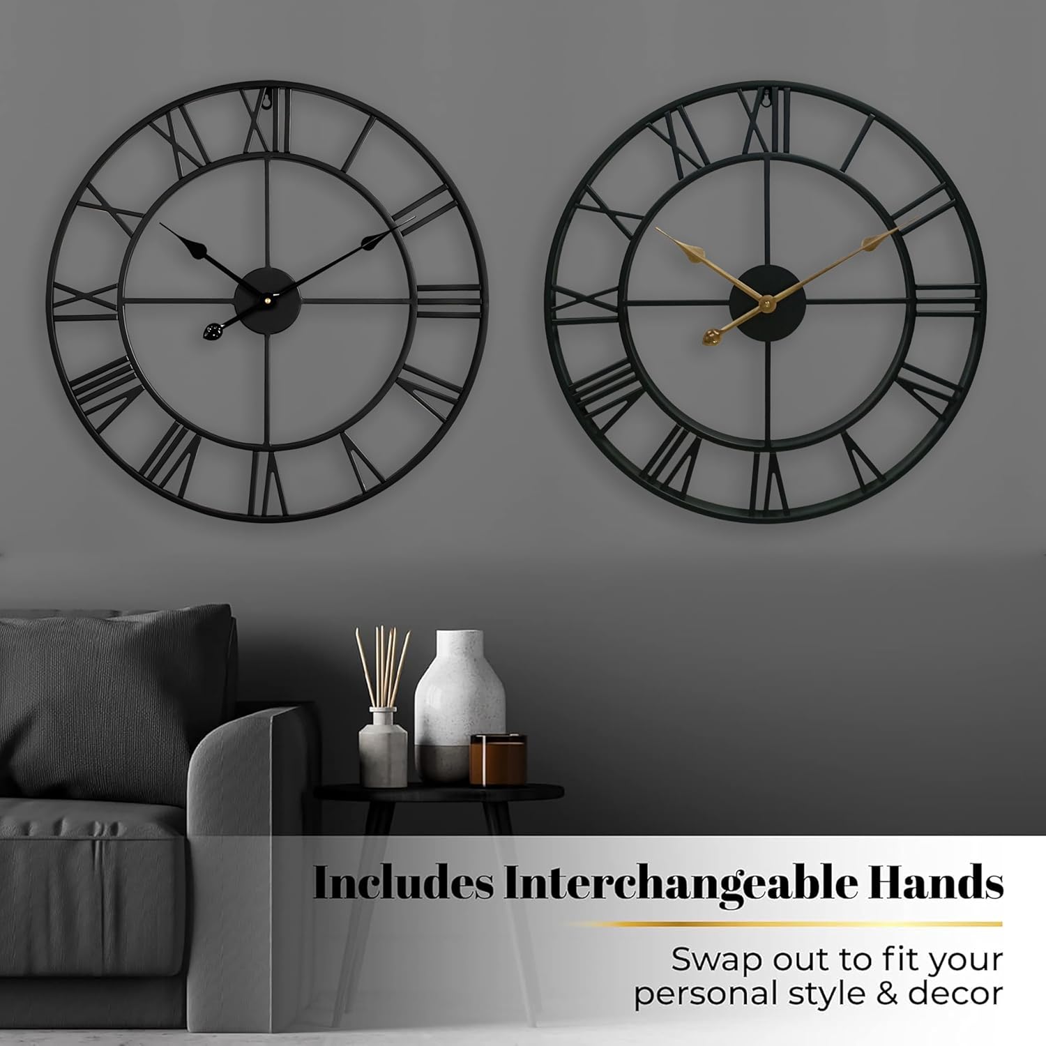 CLXEAST 30 Inch Wall Clock,Large Champagne Gold Metal Roman Numeral Wall Clock, Modern Wall Clocks for Living Room Decor