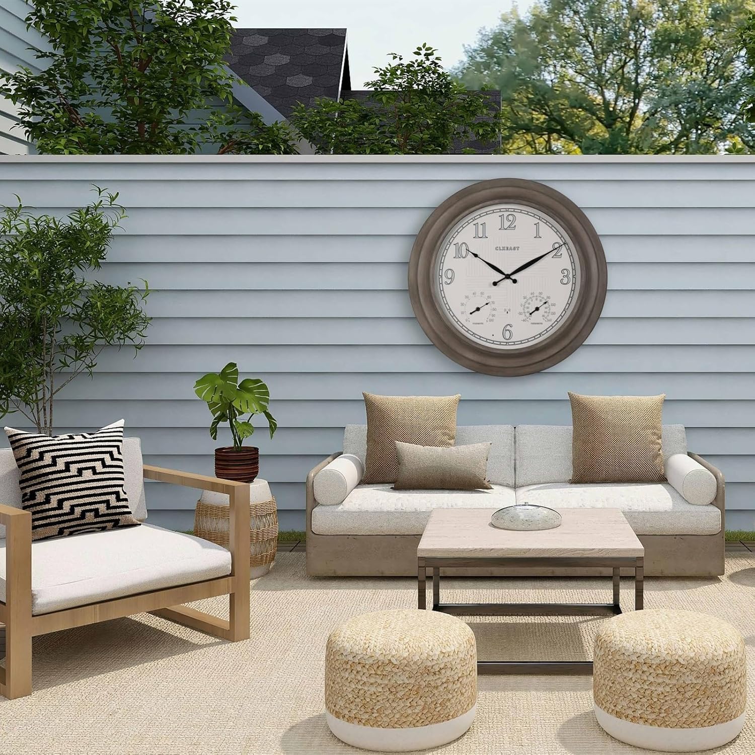 CLXEAST 18 Inch Illuminated Outdoor Indoor Atomic Analog Wall Clock with Temperature & Humidity, Lighted Outdoor Clocks for Patio Large Waterproof with Thermometer,Bronze Finish,House Warming Gifts