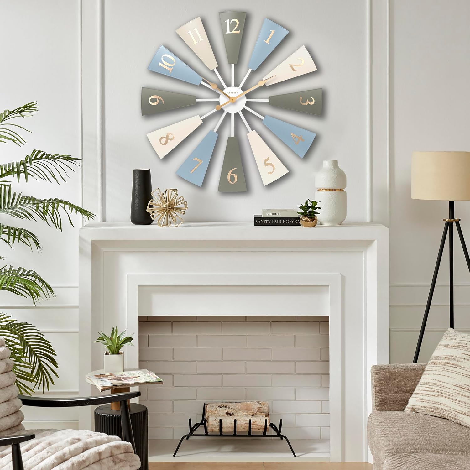 CLXEAST 30 Inch Large Farmhouse DIY Windmill Decor Wall Clock, Adjustable Size 24"/26"/28"/30"/32", 24 Inch Wall Clock for Living Room Decor,Wall Art Decor, Galvanized Plastic