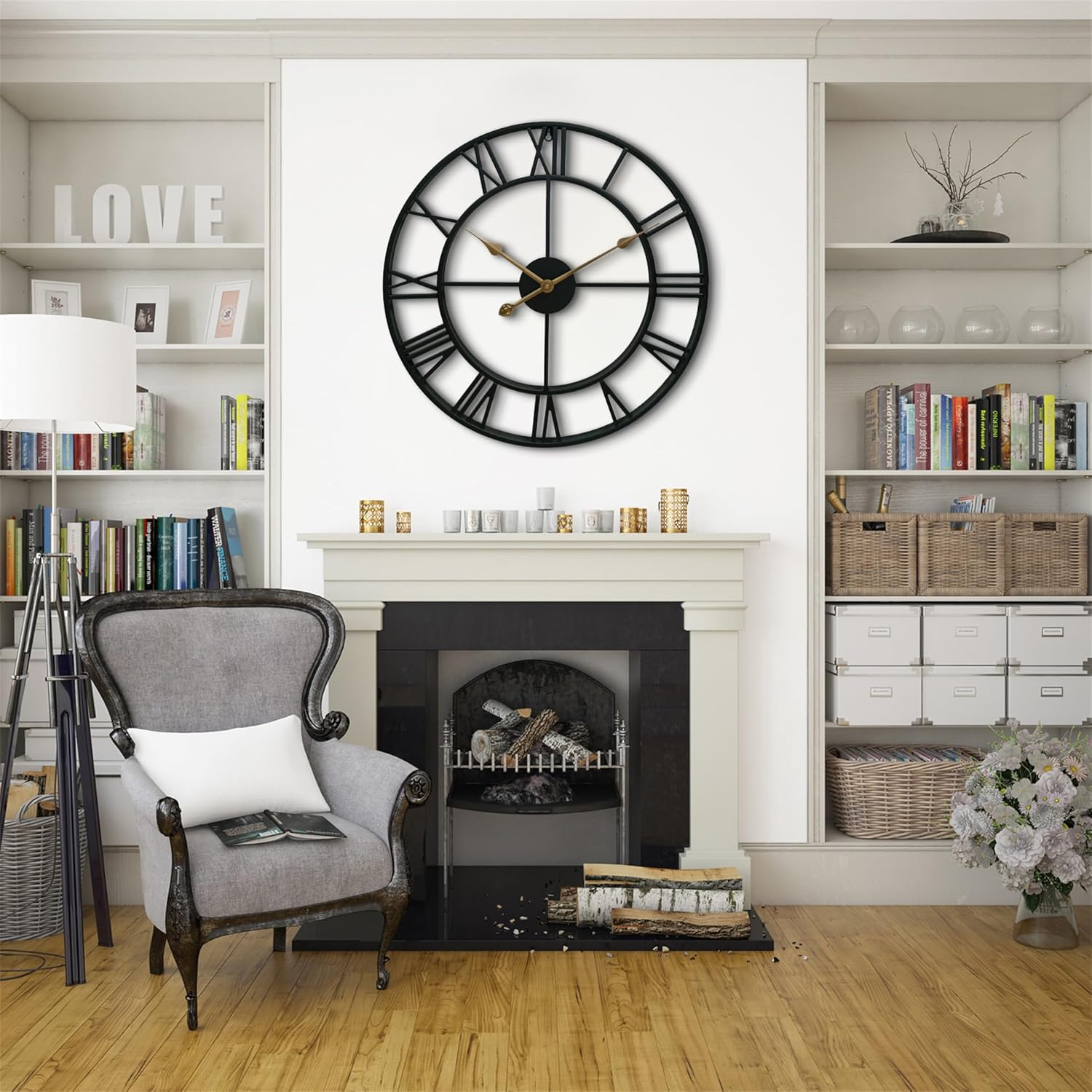 CLXEAST 30 Inch Wall Clock,Large Champagne Gold Metal Roman Numeral Wall Clock, Modern Wall Clocks for Living Room Decor