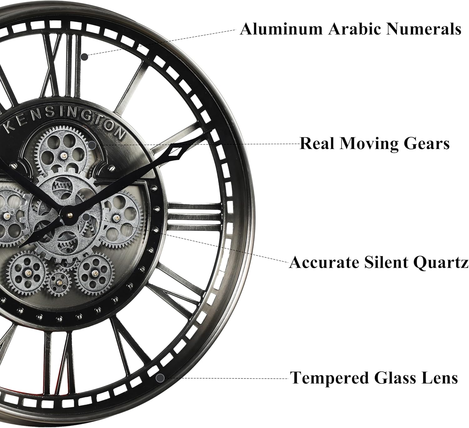 CLXEAST Modern Moving Gears Wall Clock for Living Room Decor,Industrial Steampunk Clocks for Farmhouse Home Decor,Roman Numerals,Gunmetal Nickel (21 Inch)