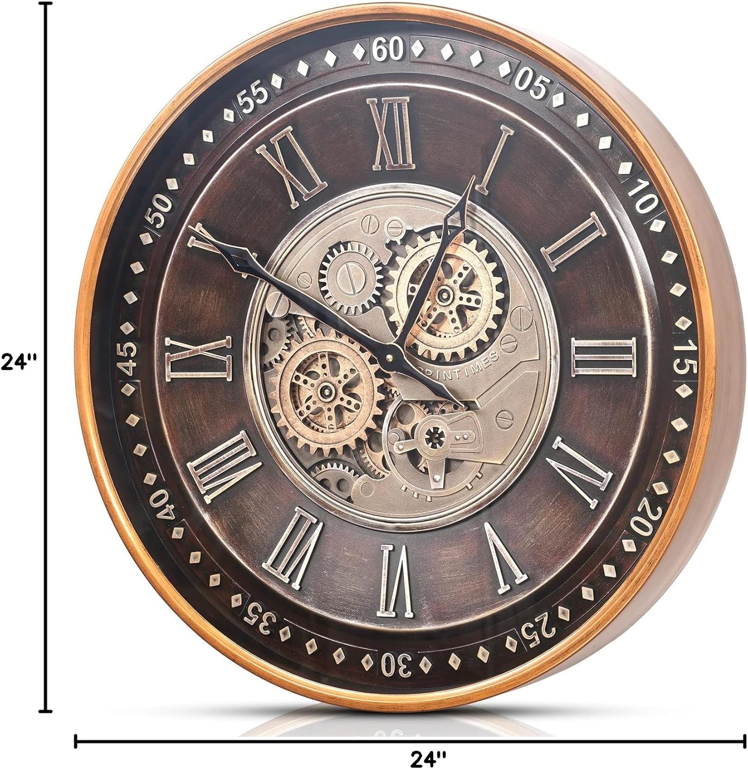CLXEAST Mid Century Minimalist Modern Wall Clocks,24 Inch Wall Clock with Moving Gears, Large Cream Gold Wall Clocks for Living Room Decor,House Warming Gifts New Home