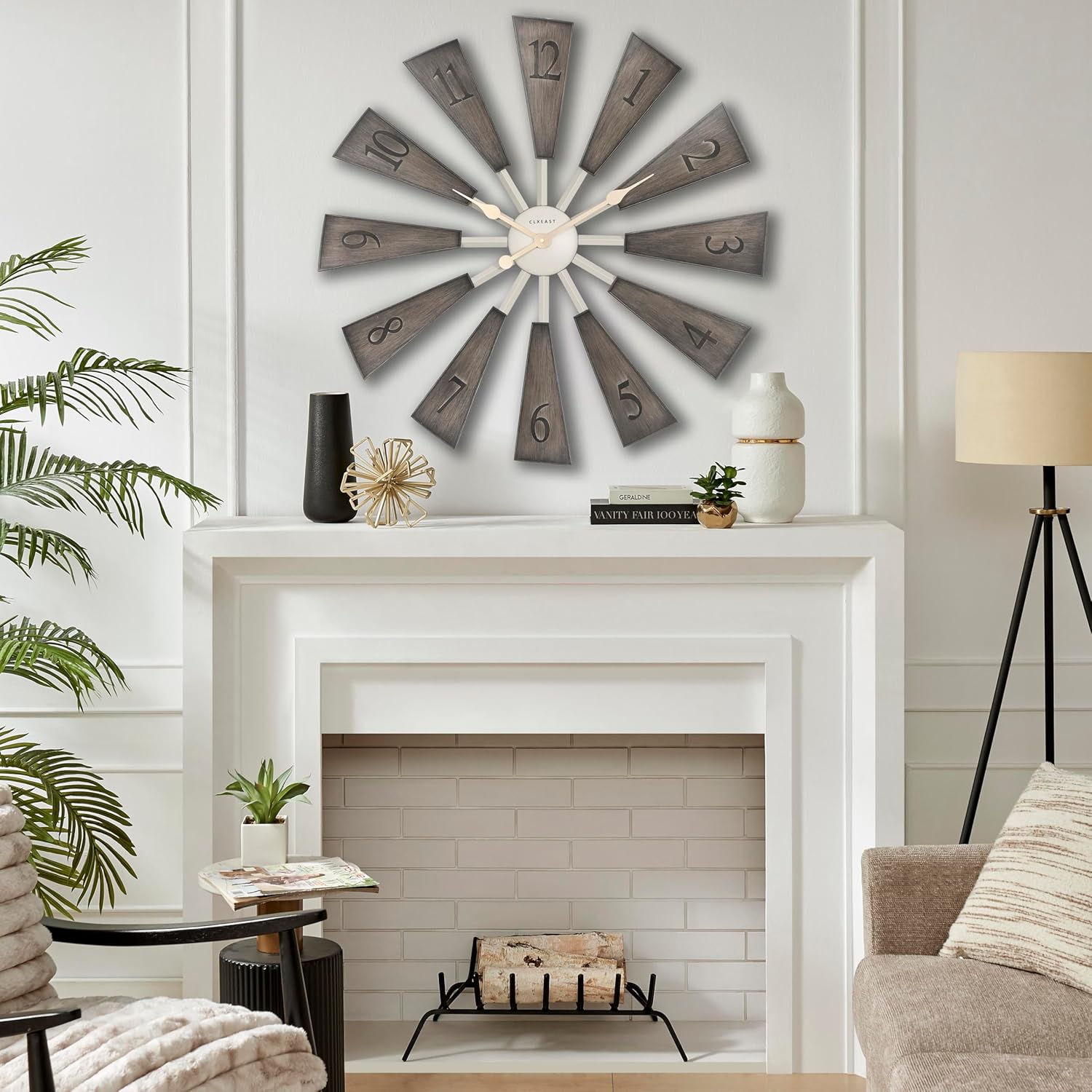 CLXEAST 30 Inch Large Farmhouse DIY Windmill Decor Wall Clock, Adjustable Size 24"/26"/28"/30"/32", 24 Inch Wall Clock for Living Room Decor,Wall Art Decor, Galvanized Plastic