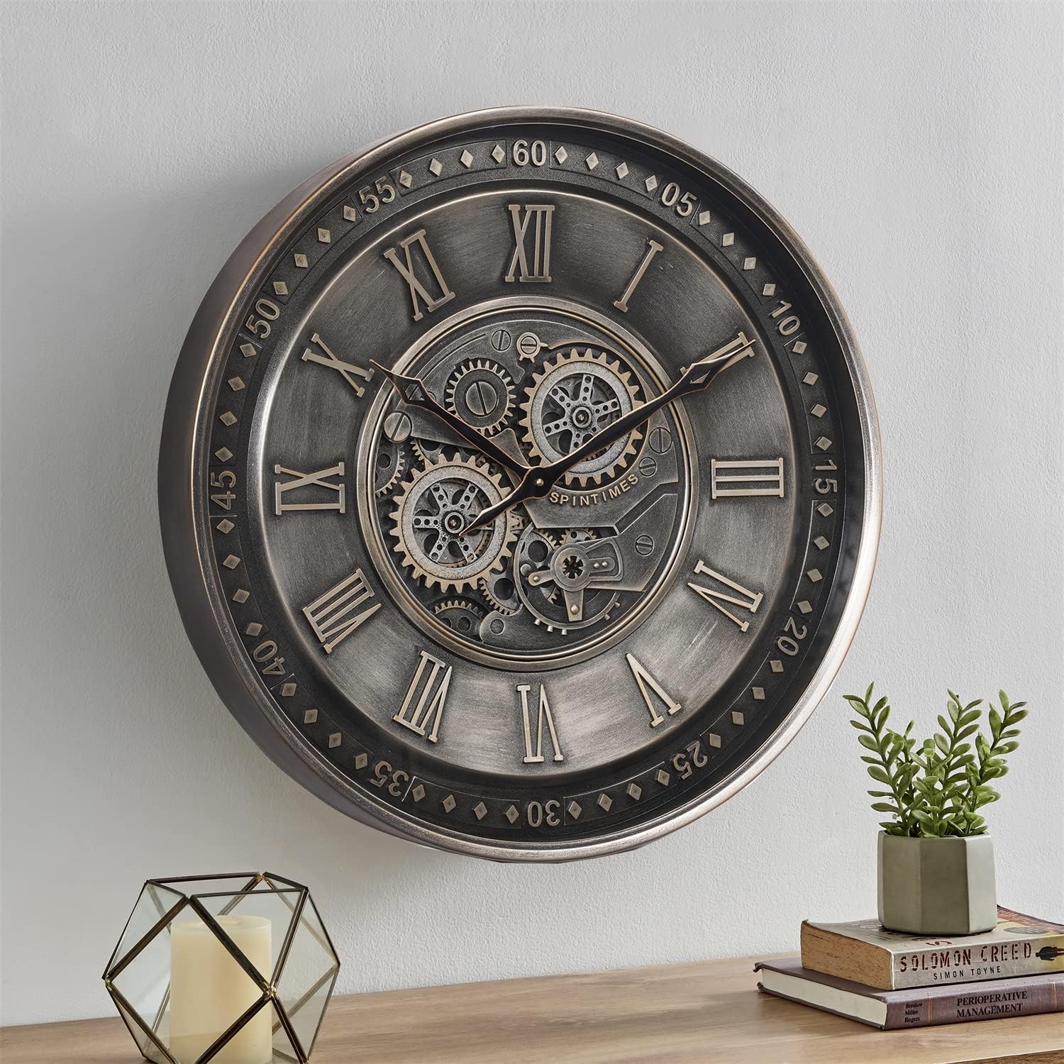 CLXEAST Mid Century Minimalist Modern Wall Clocks,24 Inch Wall Clock with Moving Gears, Large Cream Gold Wall Clocks for Living Room Decor,House Warming Gifts New Home