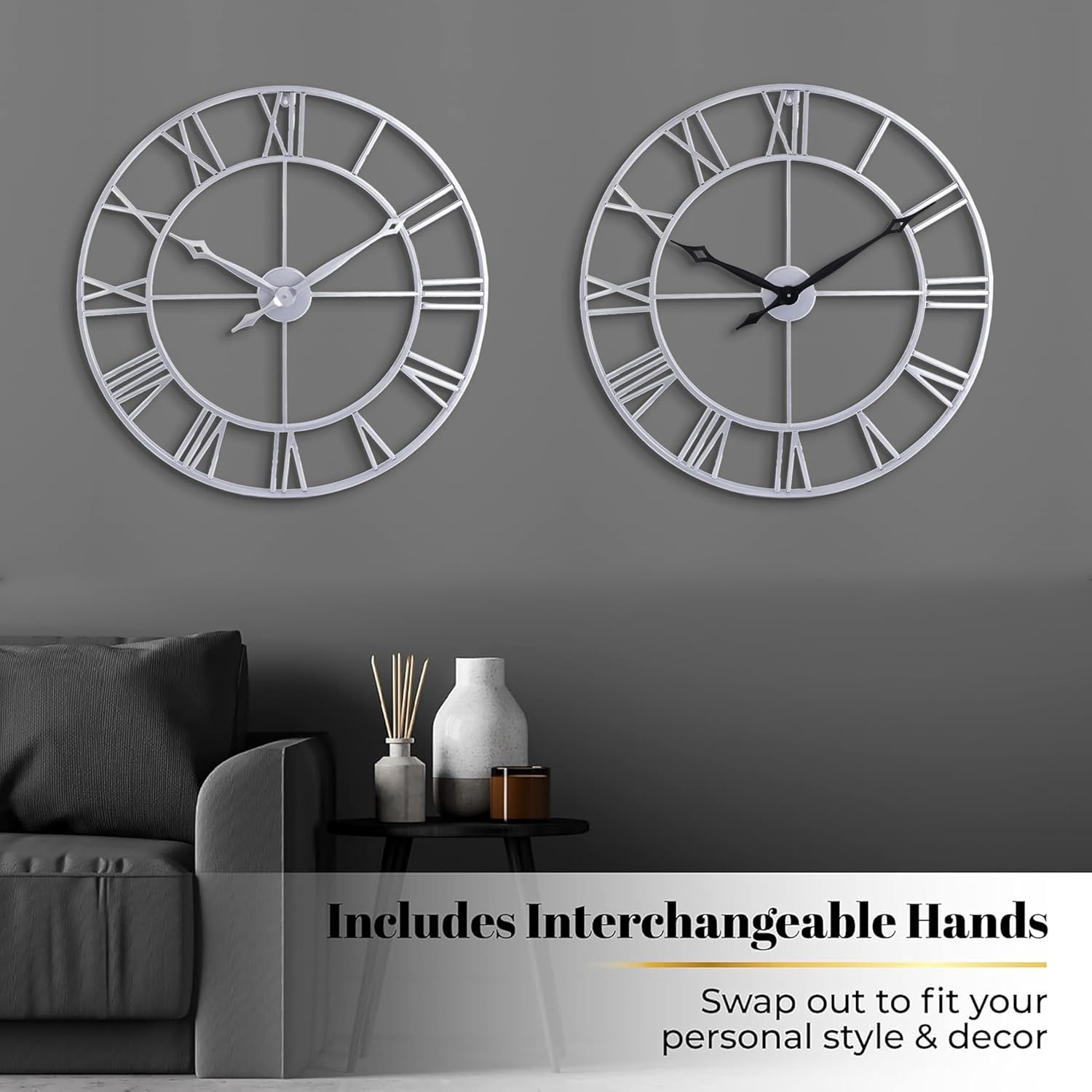 CLXEAST 30 Inch Wall Clock,Large Champagne Gold Metal Roman Numeral Wall Clock, Modern Wall Clocks for Living Room Decor