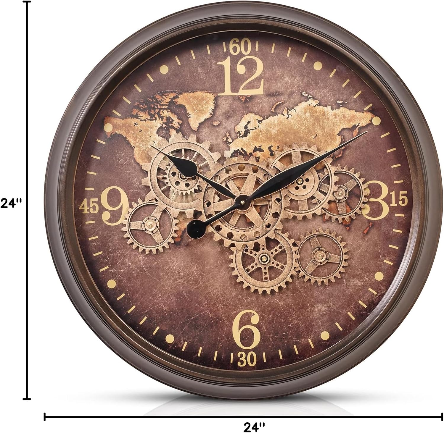 CLXEAST Mid Century Minimalist Modern Wall Clocks,24 Inch Wall Clock with Moving Gears, Large Cream Gold Wall Clocks for Living Room Decor,House Warming Gifts New Home