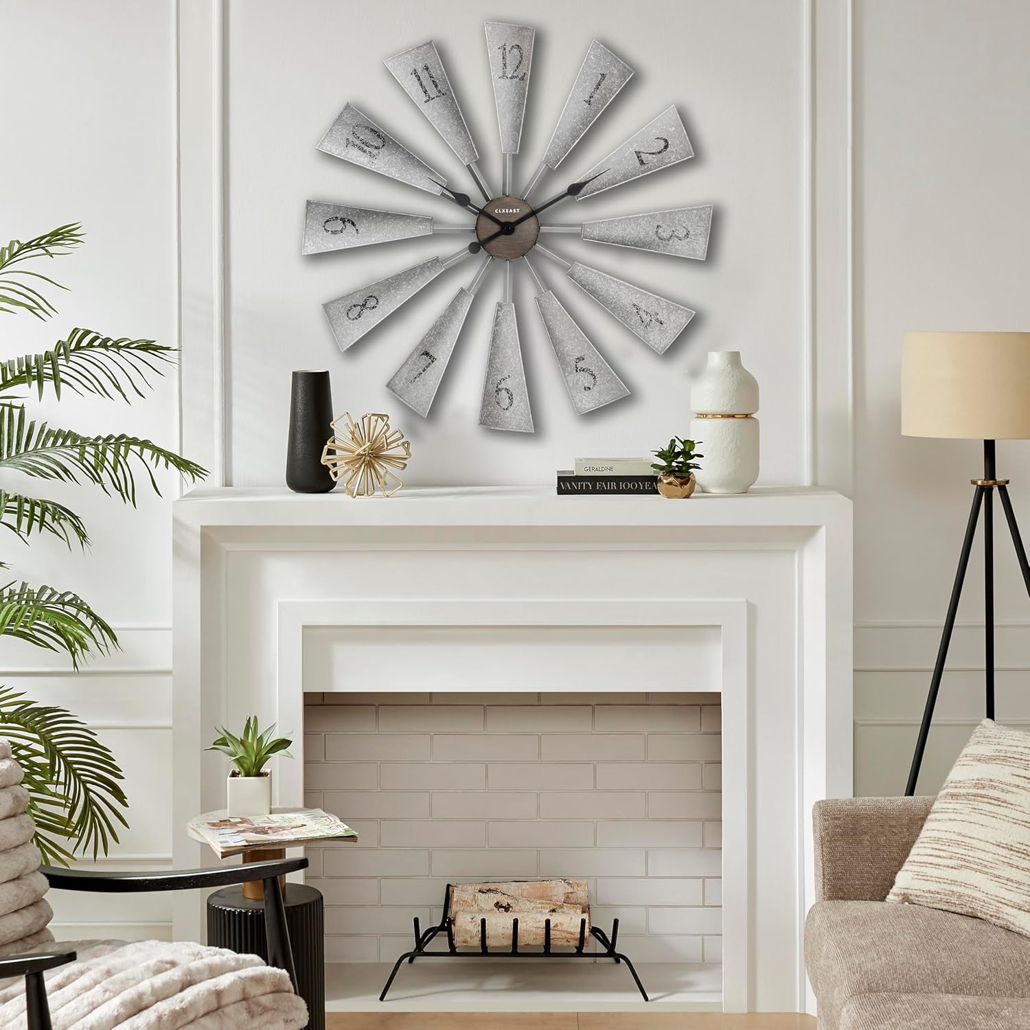 CLXEAST 30 Inch Large Farmhouse DIY Windmill Decor Wall Clock, Adjustable Size 24"/26"/28"/30"/32", 24 Inch Wall Clock for Living Room Decor,Wall Art Decor, Galvanized Plastic